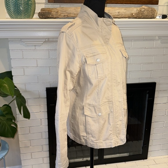 Awesome Kenzie Jeans Cream Colored Zip Fromt Denim Jacket Size Large - Picture 6 of 8